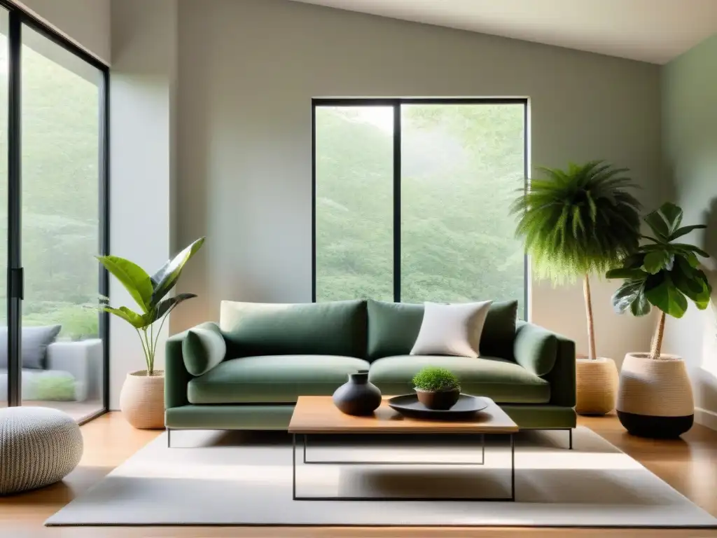 Sala moderna y serena con luz natural y ambiente tranquilo Acogedora sala moderna con luz natural y toques de naturaleza, beneficios hierba san juan antidepresivo