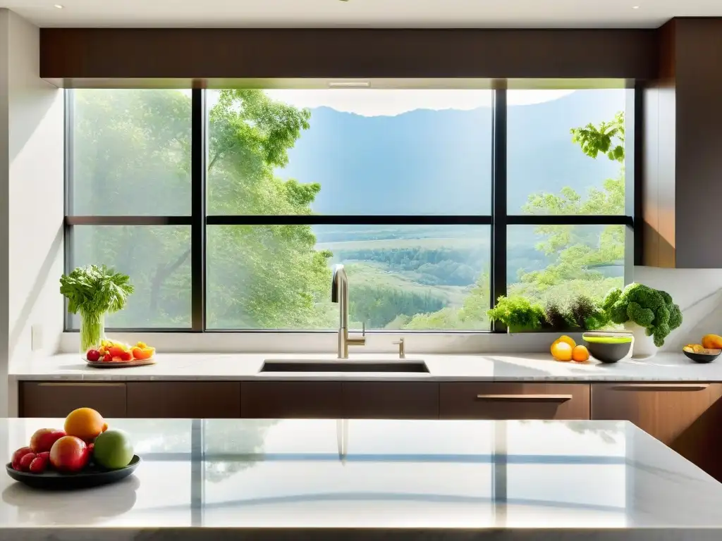 Nutrición equilibrada: cocina moderna con suplementos de calidad Un ambiente de cocina moderna y elegante, con ingredientes frescos y suplementos profesionales, combina dieta y rendimiento óptimo
