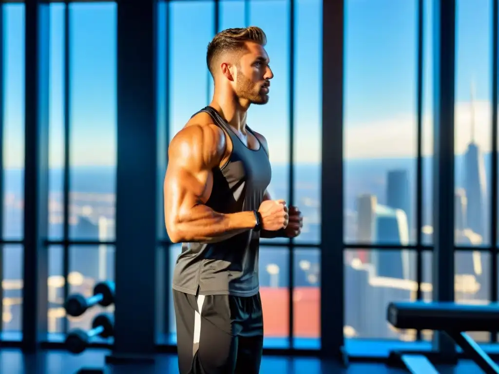 Atleta de élite: entrenamiento intenso en gimnasio de vanguardia Un atleta profesional se entrena intensamente en un gimnasio de alta tecnología
