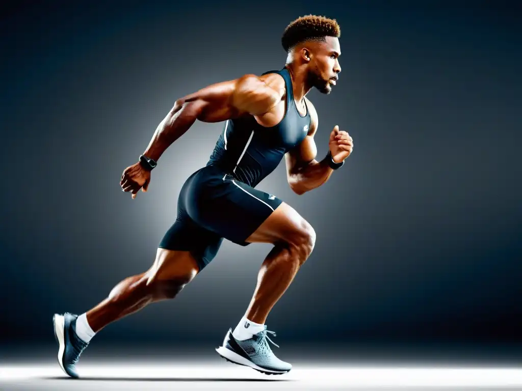 Atleta en pleno esfuerzo: energía y determinación Un atleta profesional en pleno movimiento, con intensidad y determinación