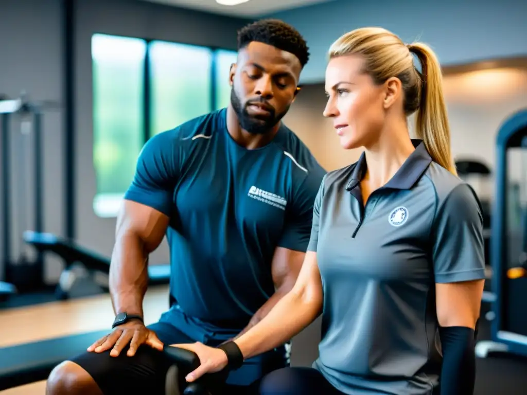 Terapia física para atleta: determinación y progreso Un atleta recibiendo terapia física con un especialista en medicina deportiva en un centro de vanguardia