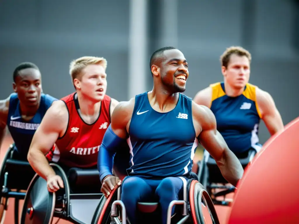 Atletas con discapacidad: superación y pasión en el deporte adaptado Atletas discapacitados practicando deportes adaptados con determinación y en instalaciones modernas, adaptando suplementos para atletas discapacitados