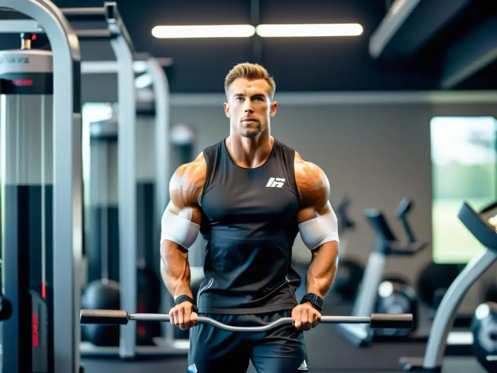 Atletas de Élite en el Gimnasio: Potencia con BetaAlanina Atletas profesionales entrenan en un gimnasio moderno, mostrando determinación y eficacia con BetaAlanina para resistencia muscular