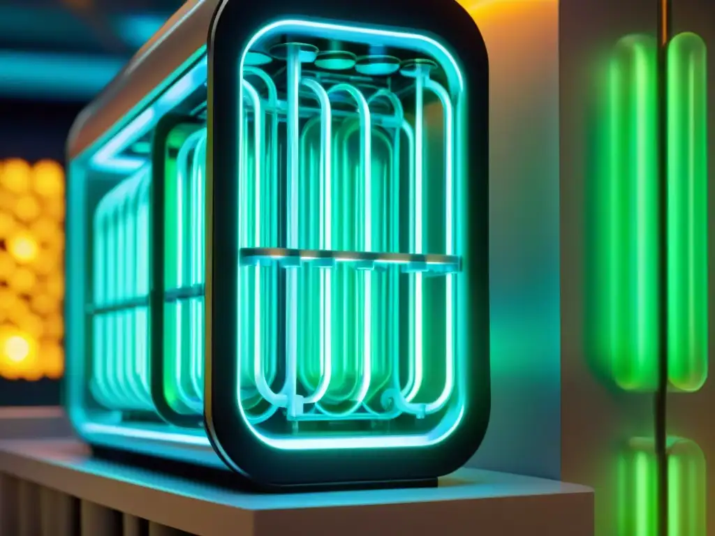 Bioreactor Futurista: Microorganismos Bioingenieros Un bioreactor futurista iluminado, con microorganismos bioingenieros generando suplementos nutricionales personalizados