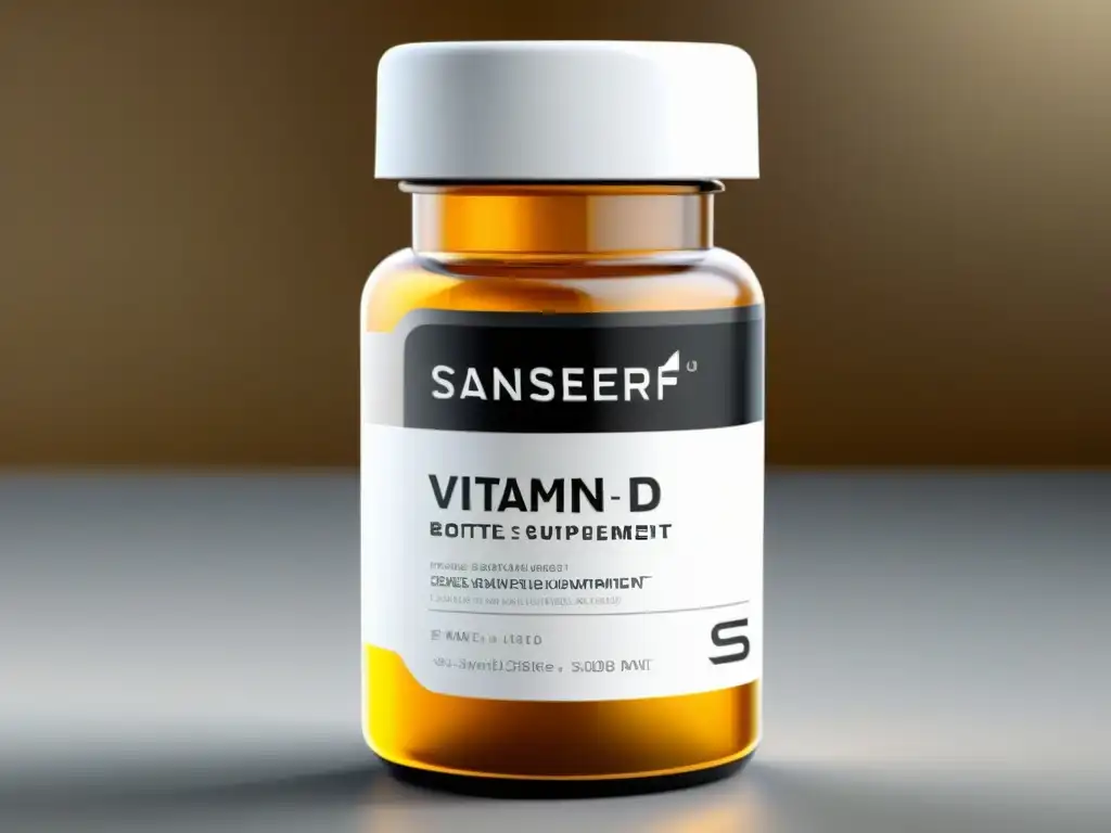 Suplemento de vitamina D: diseño moderno y elegante Botella elegante de suplemento de vitamina D 2023, diseño minimalista en blanco mate con toques metálicos, etiqueta clara y fácil de leer
