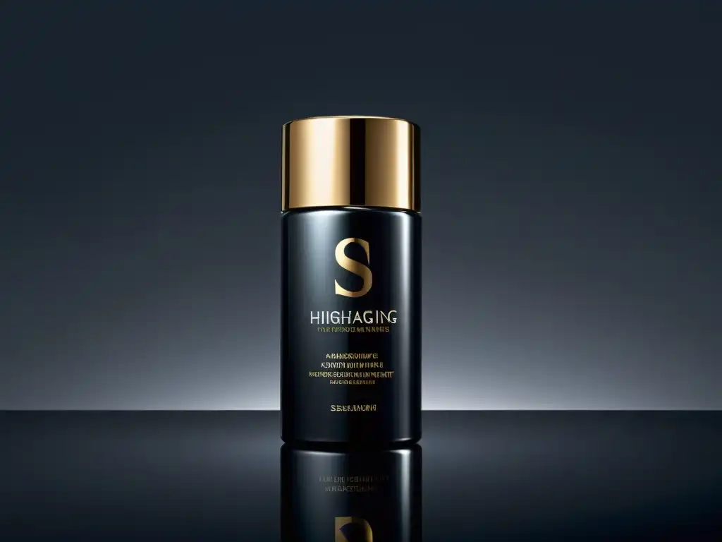 Belleza atemporal: Suplemento antiaging de lujo con diseño futurista Botella futurista de suplementos antienvejecimiento de alta gama, con acabado metálico y branding elegante