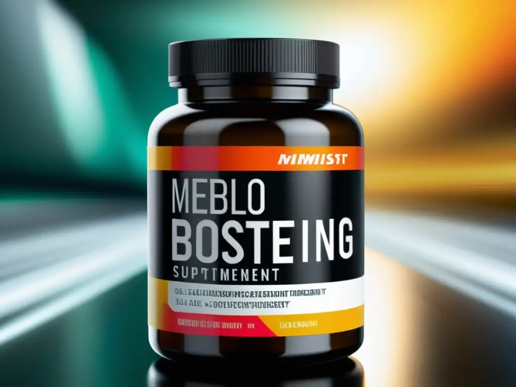 Suplemento para Metabolismo: Diseño Moderno y Energizante Botella de suplementos para corredores con diseño moderno y vibrante, resaltando ingredientes energizantes en la etiqueta