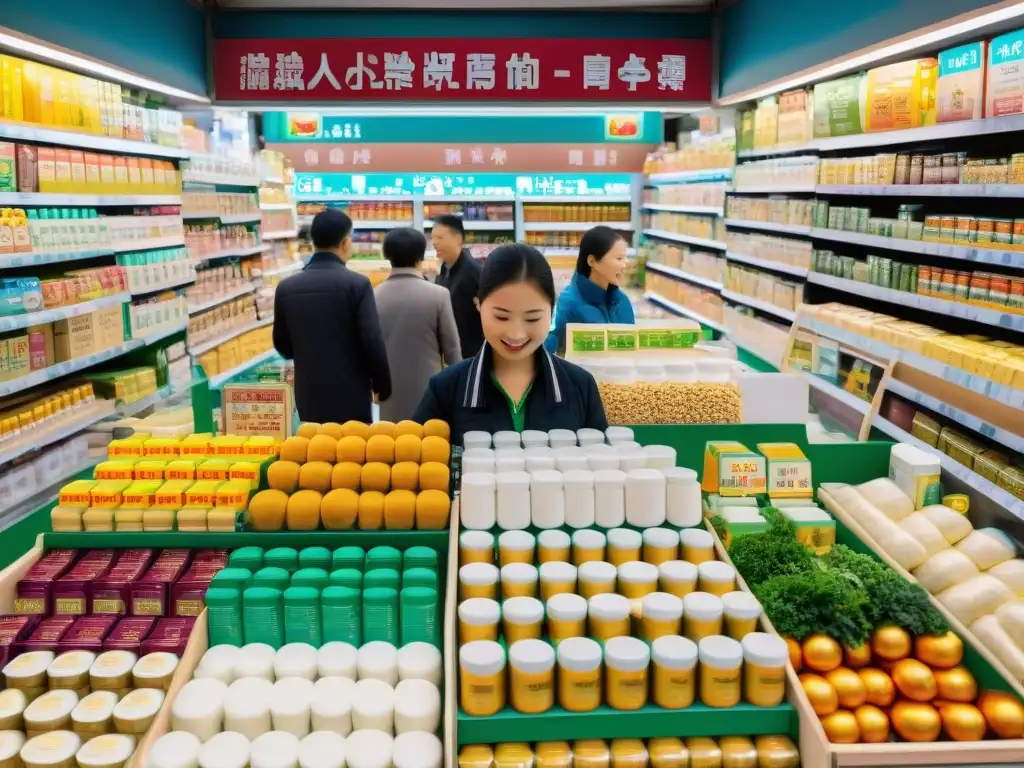 Mercado vibrante de suplementos nutricionales en China Un bullicioso mercado en China ofrece suplementos nutricionales