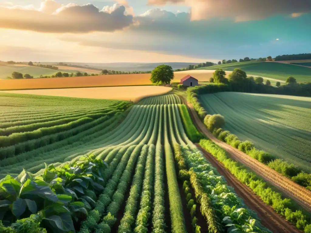 Cosecha de Proteínas Naturales en un Campo Verde Un campo verde exuberante donde se cosechan proteínas naturales como quinoa, lentejas, nueces y semillas