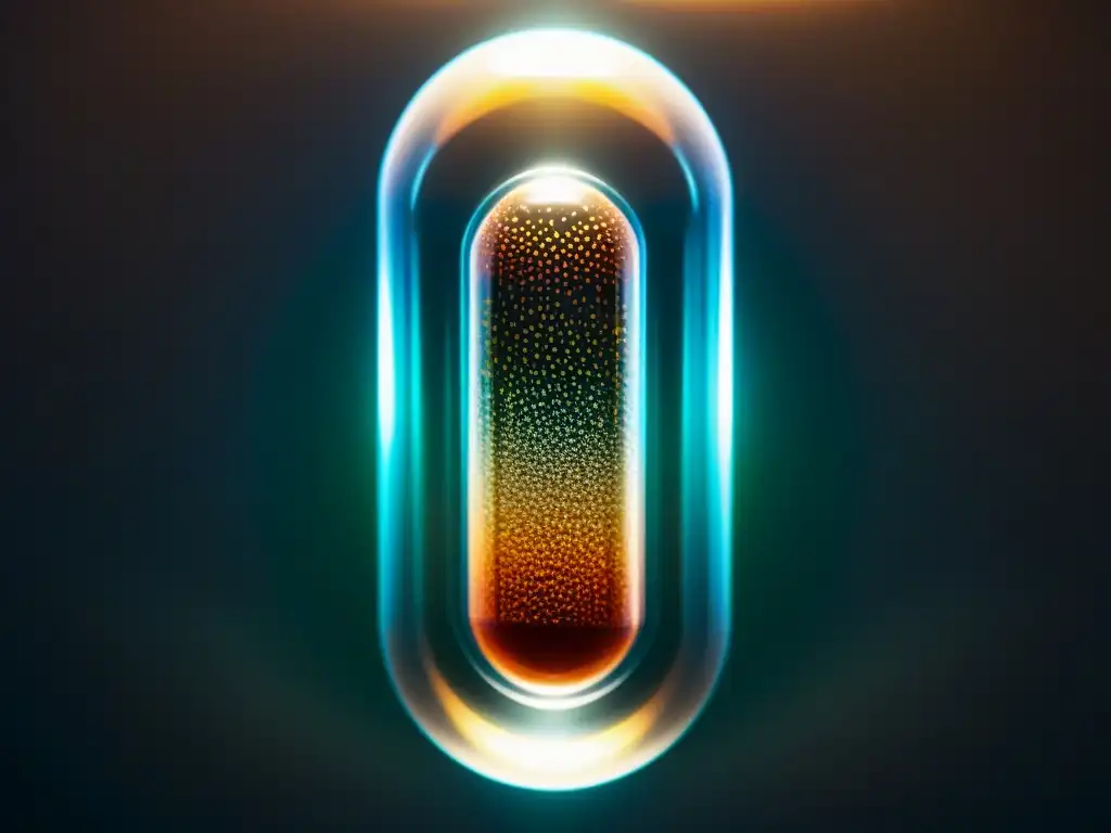 Detalle fascinante de microdosis en cápsula transparente Una cápsula de suplemento transparente revela intrincados patrones y texturas de microdosis nutrientes