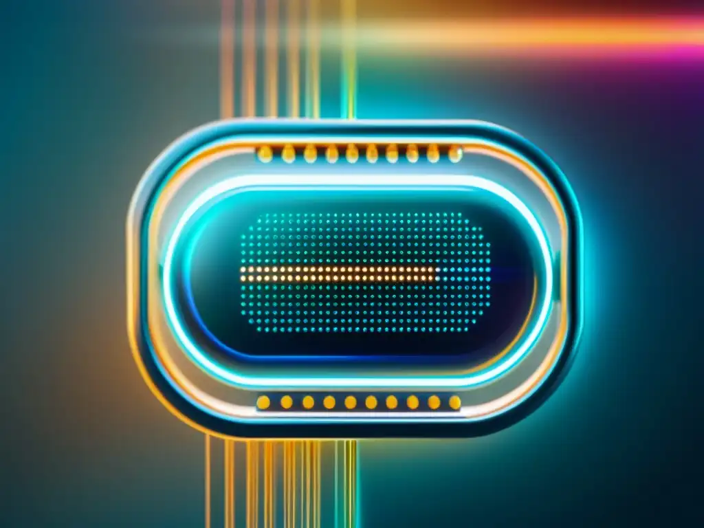 Píldora futurista de blockchain Una cápsula transparente de alta tecnología con microchips y pantallas digitales integradas, representando la implementación de blockchain en suplementación nutricional