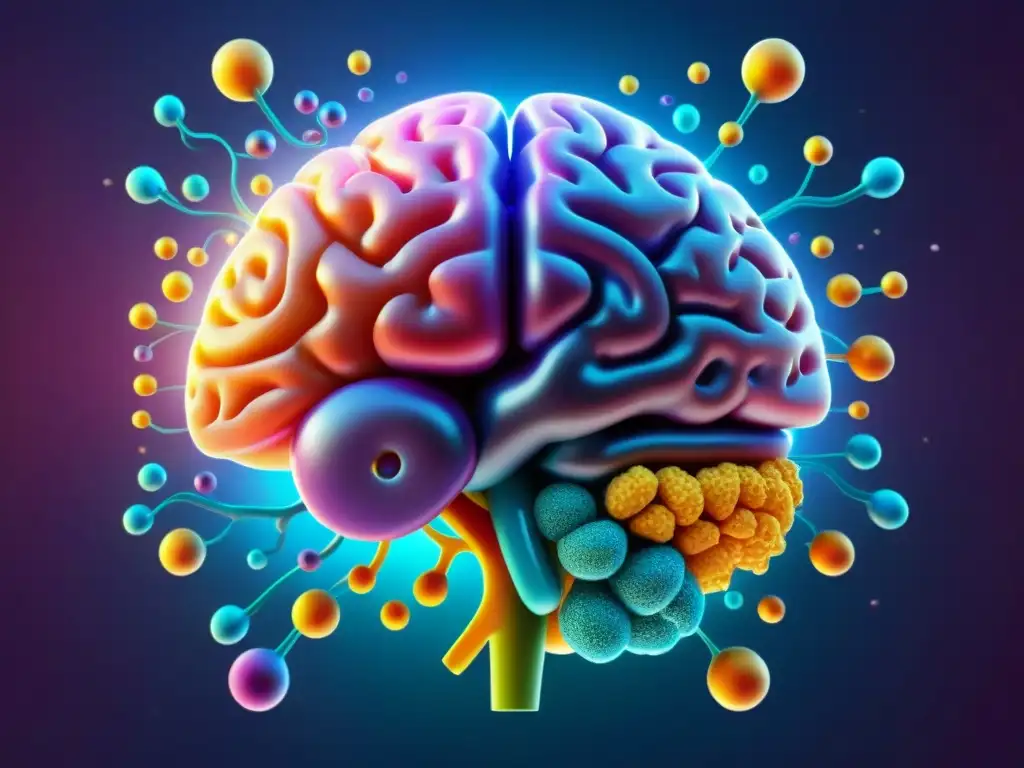 Imagen ultradetallada del cerebro humano rodeado de omega-3 vibrantes Un cerebro humano vibrante rodeado de omega 3, mostrando beneficios para un cerebro saludable