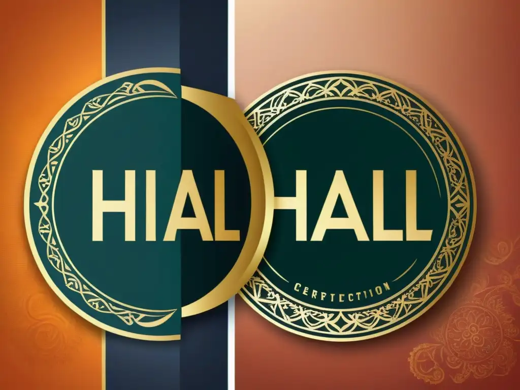 Etiquetas Halal y Kosher: Detalles Ornamentados Certificaciones Halal y Kosher suplementos: Detalle de etiquetas con elegantes diseños y caligrafía, transmitiendo confianza y cumplimiento legal
