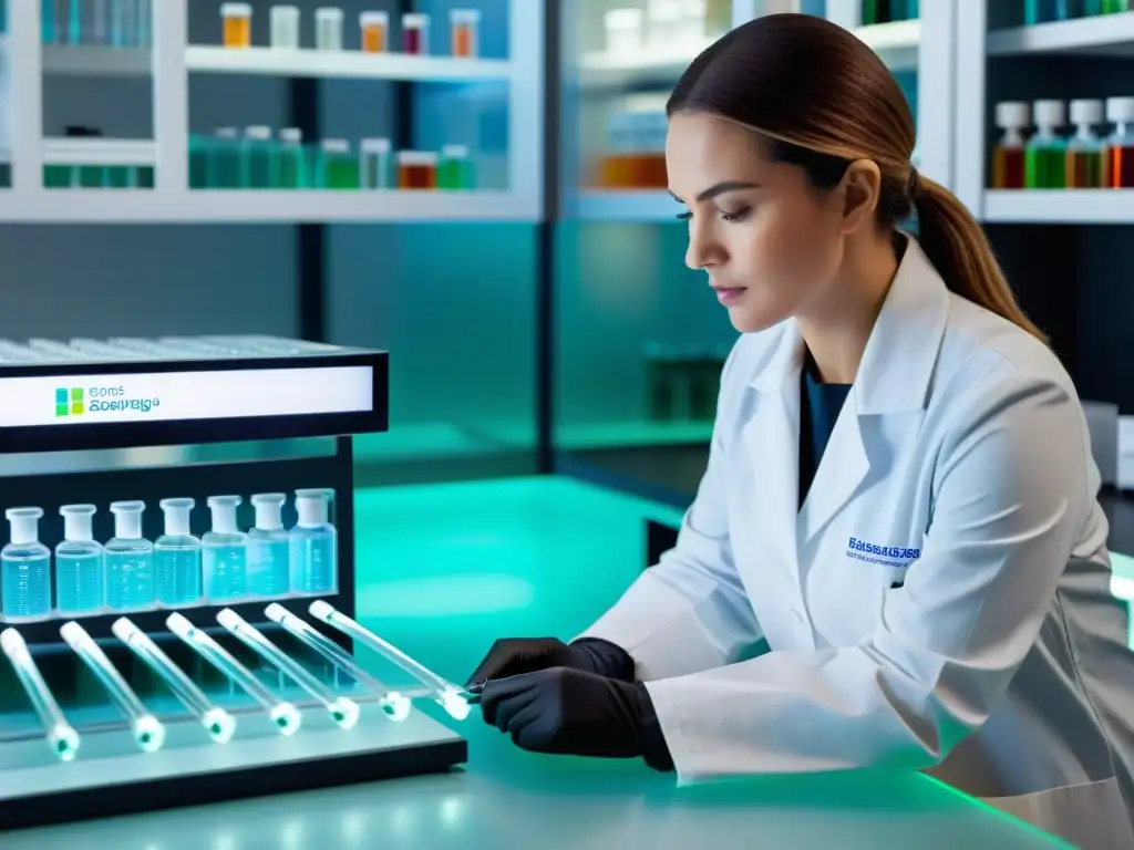 Avanzada investigación genética: análisis preciso en laboratorio Un científico examina un informe de secuenciación genética en un moderno laboratorio