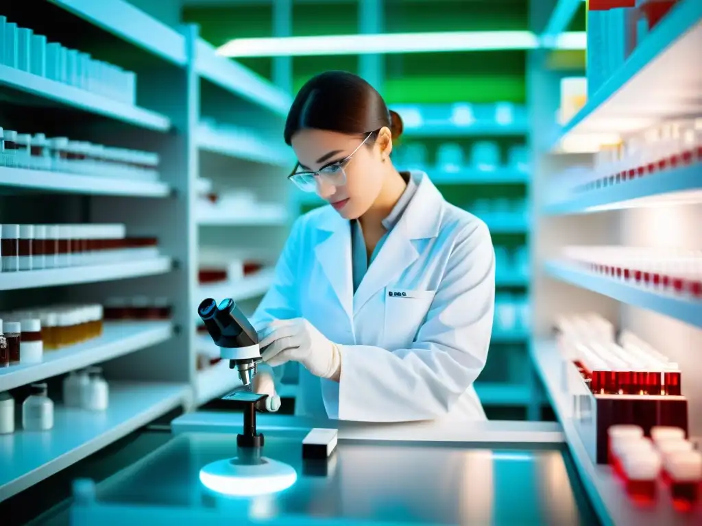 Un científico analiza una muestra de sangre en un laboratorio, resaltando la importancia de la vitamina D en el sistema inmune