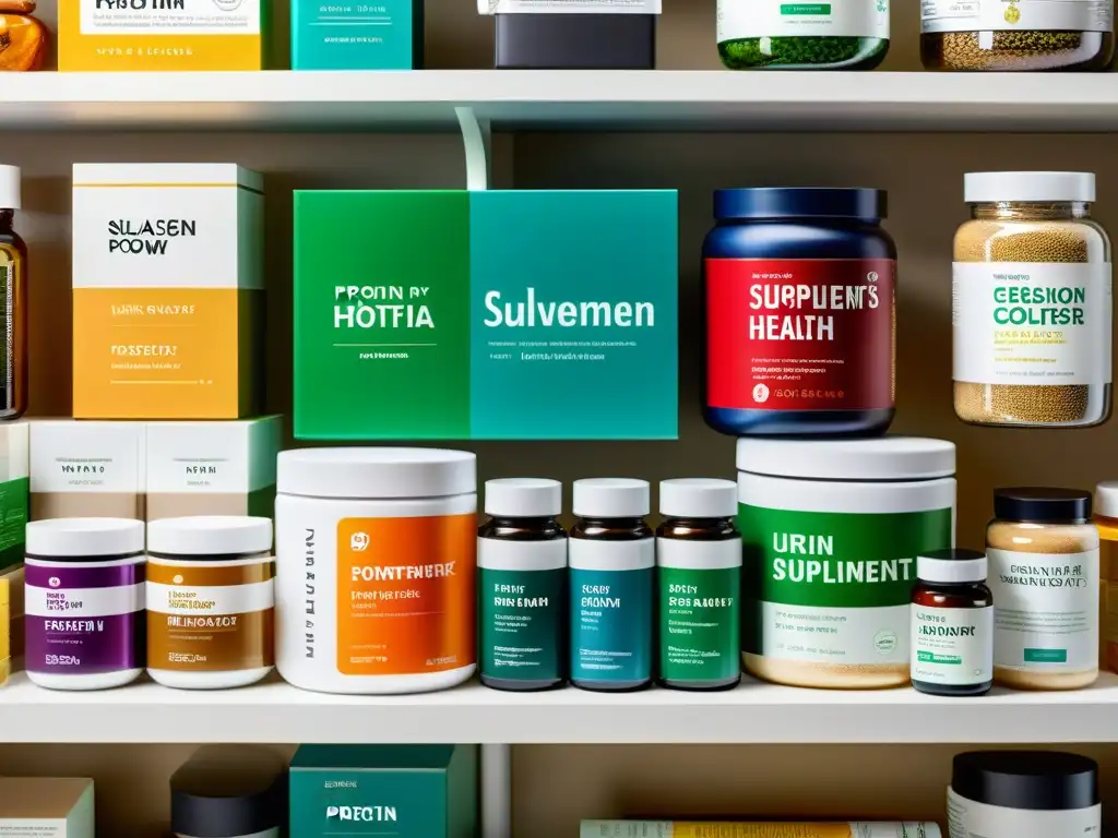 Suplementos de salud: colores vibrantes en elegante composición Una composición detallada de suplementos variados en un elegante mostrador blanco