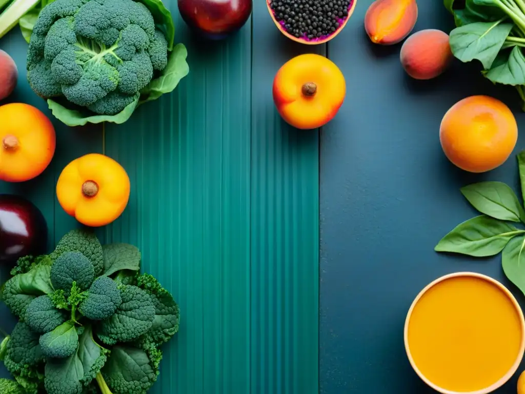 Patrón colorido de alimentos ricos en hierro Una composición moderna de frutas y verduras ricas en hierro, como espinacas, kale, lentejas y albaricoques secos, formando un patrón visualmente impactante
