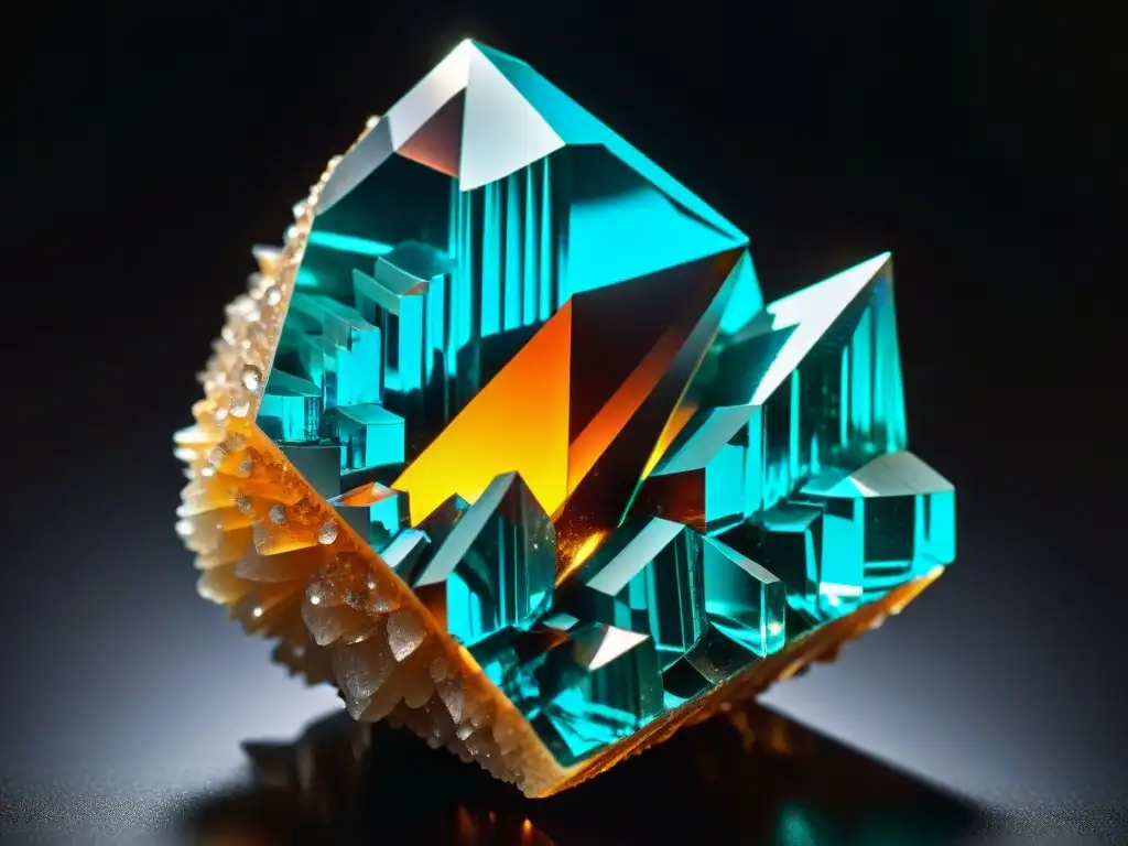 Cristal de lantano: Belleza geométrica y color vibrante Un cristal de lantano con detalles geométricos y color vibrante, resaltando su belleza natural