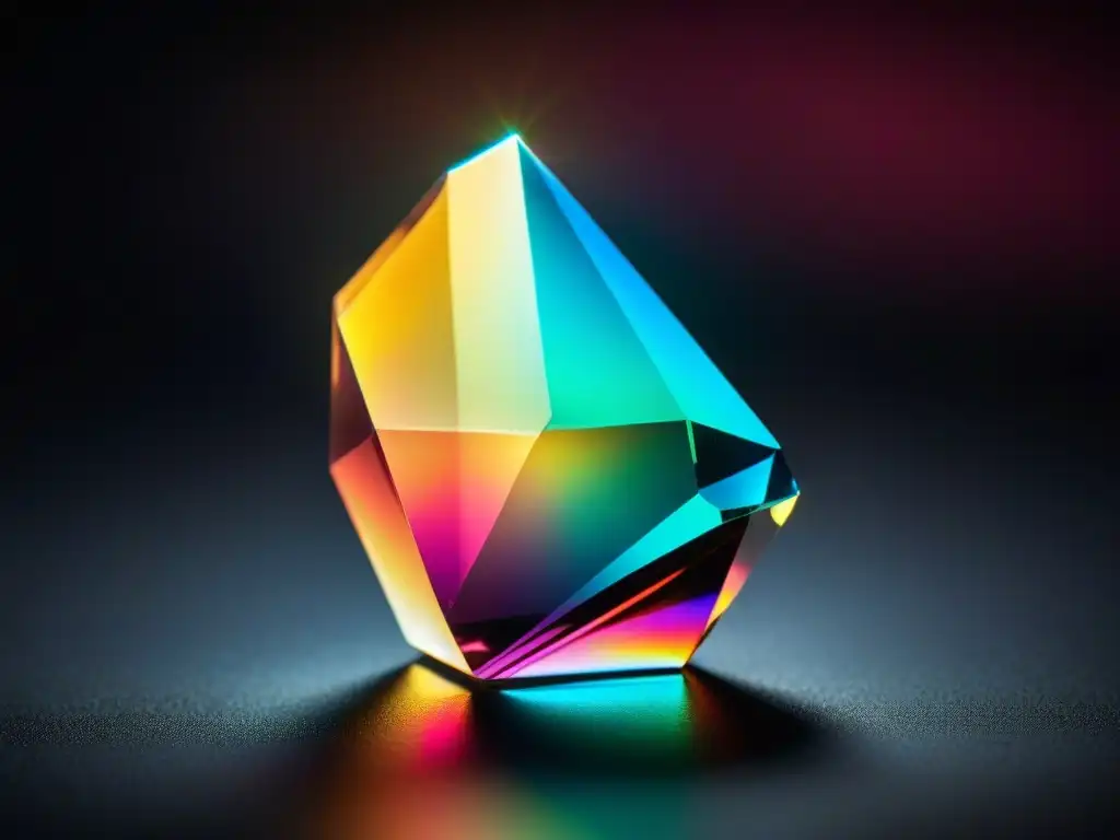 Espectacular cristal de rubidio con reflejos iridiscentes Un cristal de rubidio iridiscente de alta resolución destaca sus tonos rosados bajo la luz, en un fondo oscuro