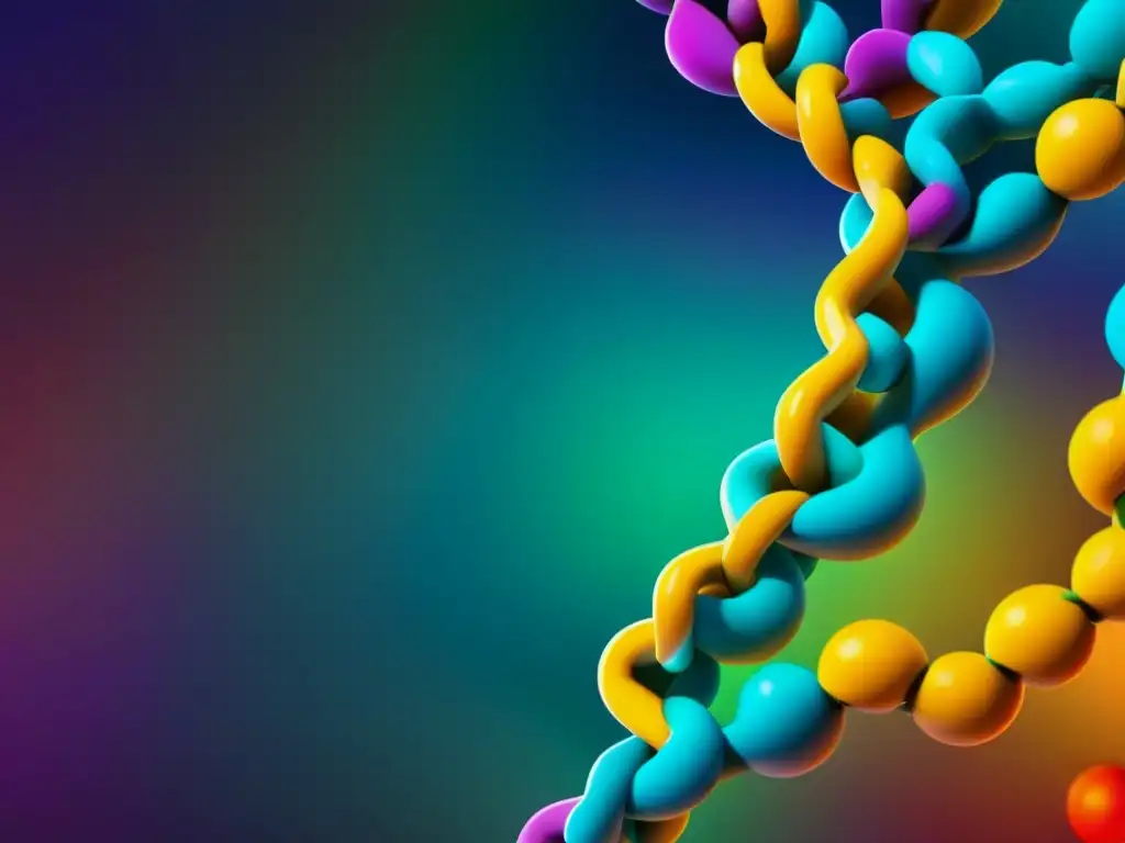 Peptido en 3D: Estructura Molecular Detallada Representación detallada y colorida de una cadena de péptidos en un contexto futurista