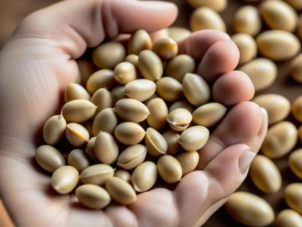 Soybeans: Detalles en tonos beige y marrón Detallada imagen de granos de soja crudos, mostrando matices de beige y marrón