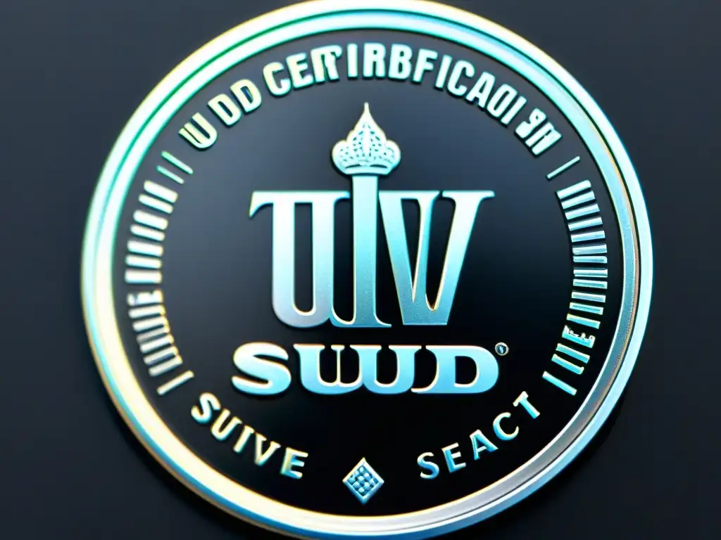 Sello de certificación TÜV SÜD: detalle ultraclaro Detallada imagen del sello de certificación TÜV SÜD en etiqueta negra mate, reflejando la artesanía impecable
