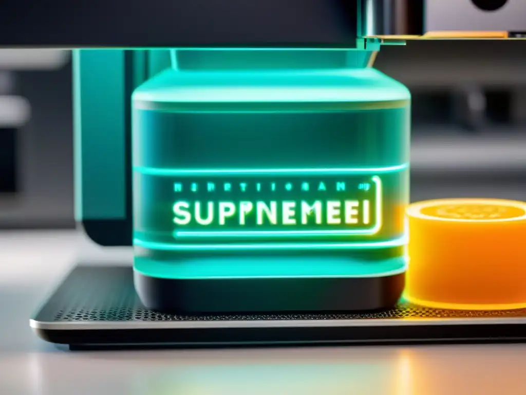 Suplemento nutricional personalizado en impresión 3D de alta tecnología Detallada impresión 3D de suplemento nutricional personalizado, reflejando alta tecnología y precisión