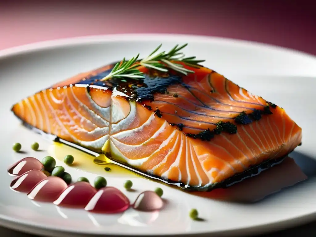 Delicioso salmón omega-3 en detalle Detalle cercano de un jugoso filete de salmón, resaltando sus tonos rosados y textura