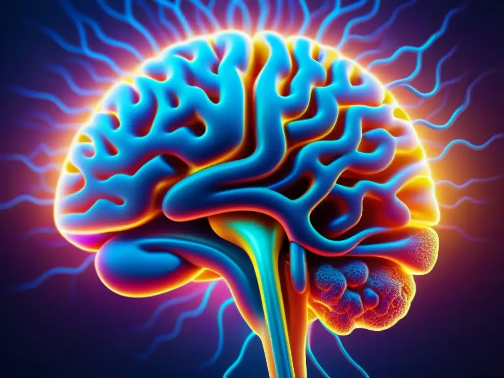 Brain Power: Energía Vibrante y Coenzima Q10 Detalle de un cerebro humano con energía vibrante, resaltando la complejidad y vitalidad
