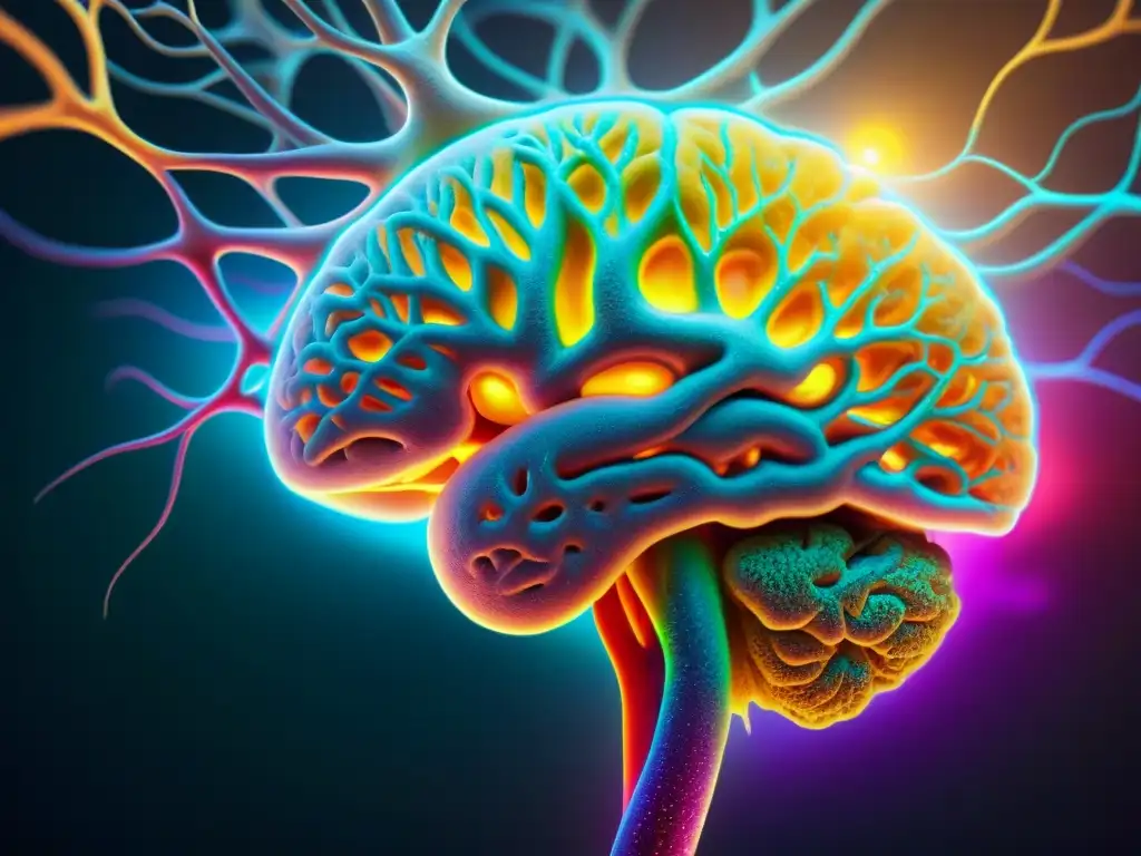 Maravilla cerebral: Red de neuronas detallada Detalle colorido de neuronas en el cerebro humano, resaltando la complejidad y belleza de su funcionamiento interno