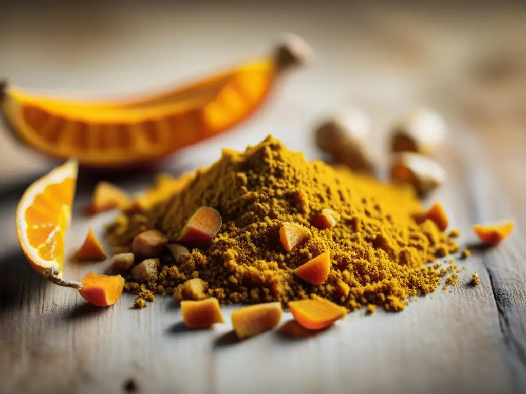 Raíz de cúrcuma recién cortada: detalle vibrante Detalle de una raíz de cúrcuma naranja recién cortada, revelando sus patrones intrincados y color dorado