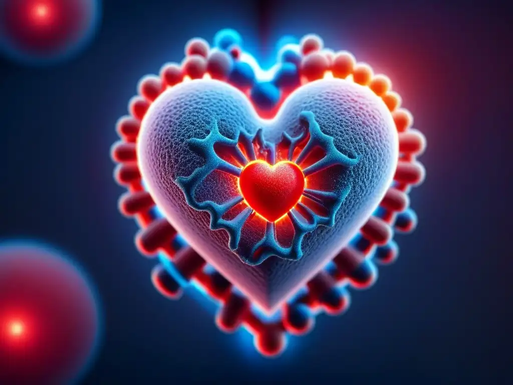 Iron Molecule: Corazón Saludable y Tecnología Detalle de molécula de hierro rodeada de partículas rojas y azules, resaltando la importancia del hierro para el corazón