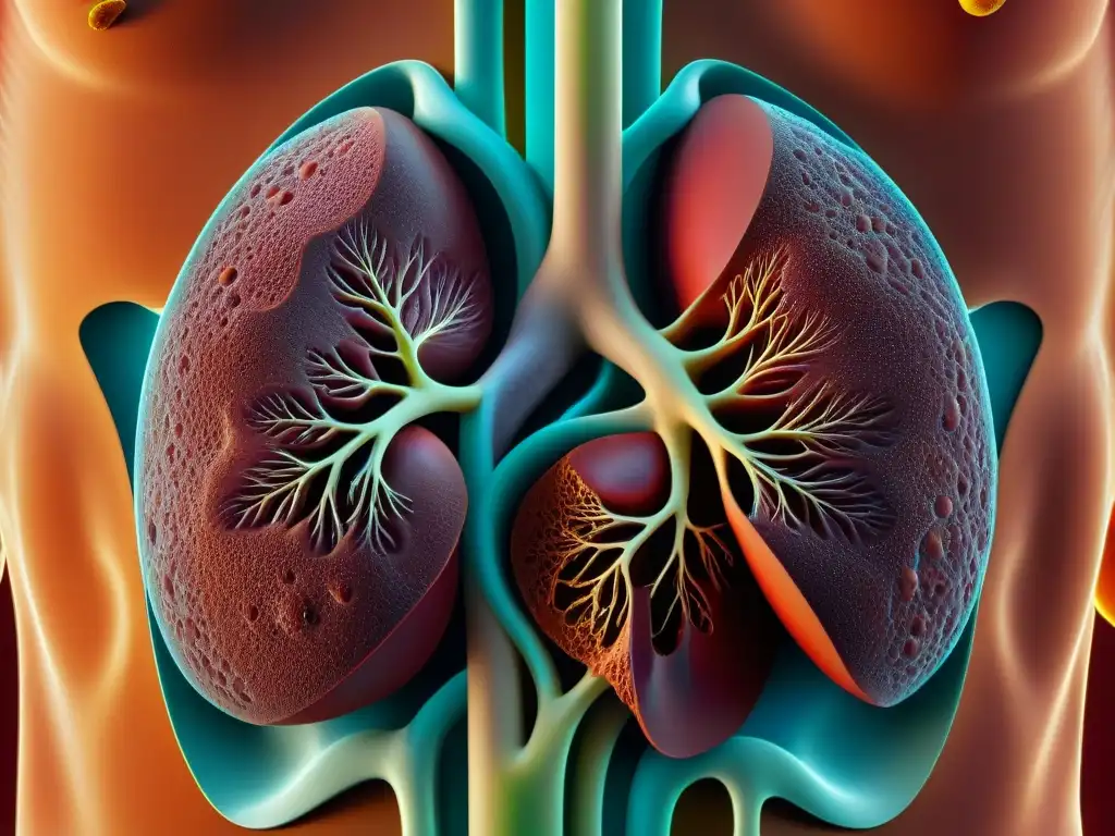 Detalles asombrosos de un hígado sano: color vibrante y textura suave Detalle de un hígado sano resaltando su vitalidad y textura, evitando riesgos suplementos daño hepático