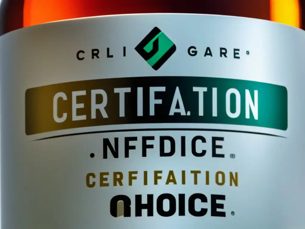 Certificación InformedChoice: Detalles Ultra Precisos Detalle impresionante del logo de Certificación InformedChoice en etiqueta de producto, con tipografía precisa y colores vibrantes