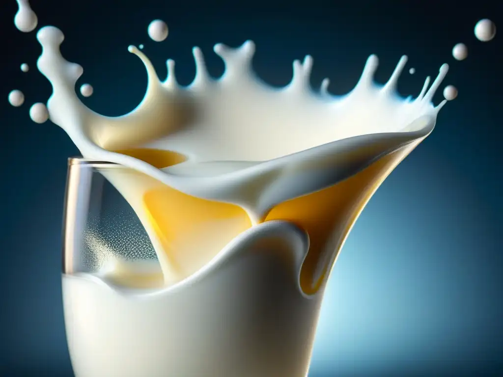 Suplemento de calcio disolviéndose en leche Detalle impresionante de píldora de calcio disolviéndose en vaso de leche