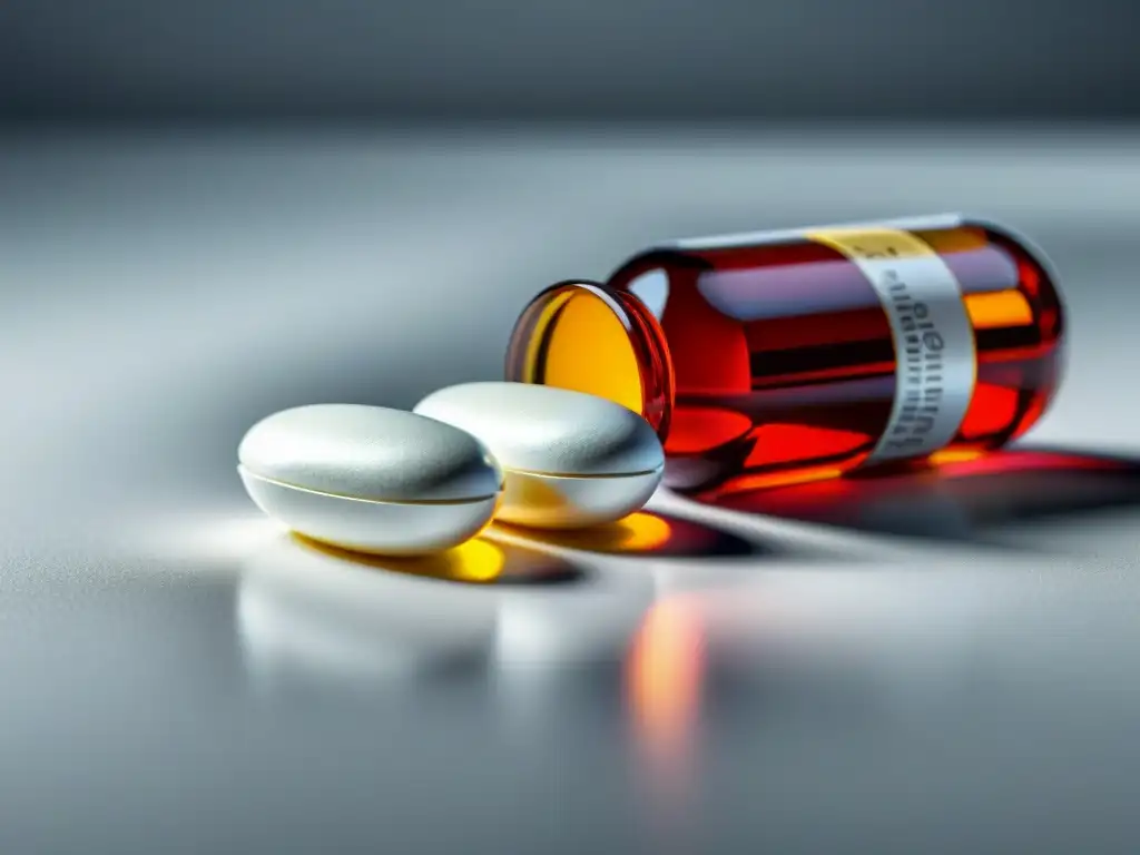 Comparativa de CoQ10 y estatina: detalle en 8k Detalle impresionante de píldoras de CoQ10 y estatina en contraste