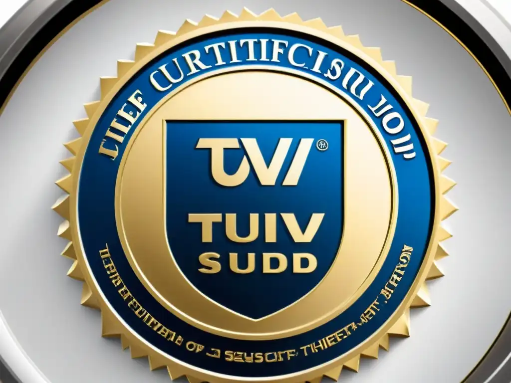 Sello de certificación TÜV SÜD: detalle ultrapreciso Detalle impresionante del sello de certificación TÜV SÜD para suplementos nutricionales
