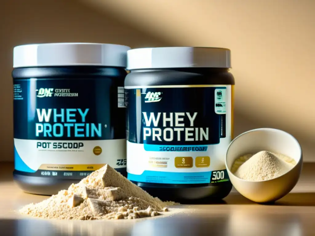 Proteínas de suero y caseína: detalle impresionante Detalle ultranítido de proteína de suero y caseína en moderno recipiente de vidrio
