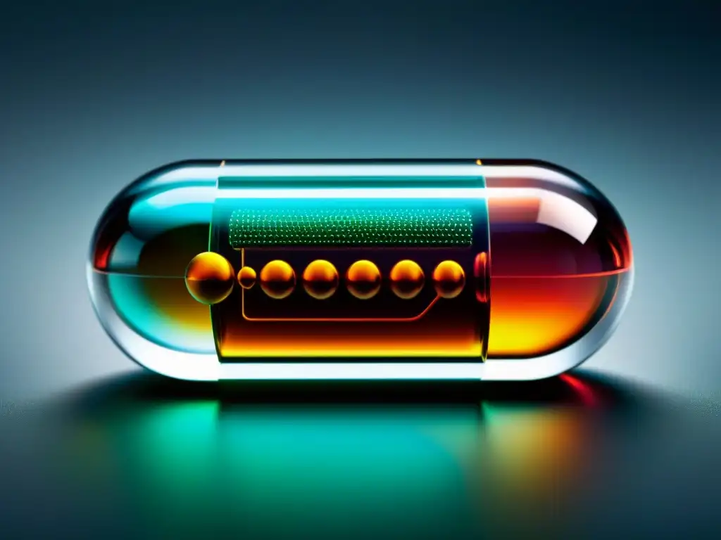 Nanotecnología en Cápsula: Detalle Increíble Detalle ultrapreciso de cápsula transparente con nanotecnología en suplementos nutricionales