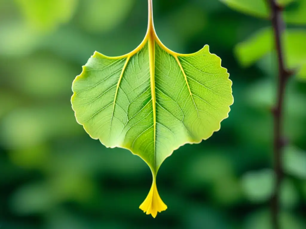 Detalle fascinante de hoja de Ginkgo Biloba: belleza natural Detalle ultrarrealista de una hoja de Ginkgo Biloba, resaltando su estructura única y tonos verdes vibrantes