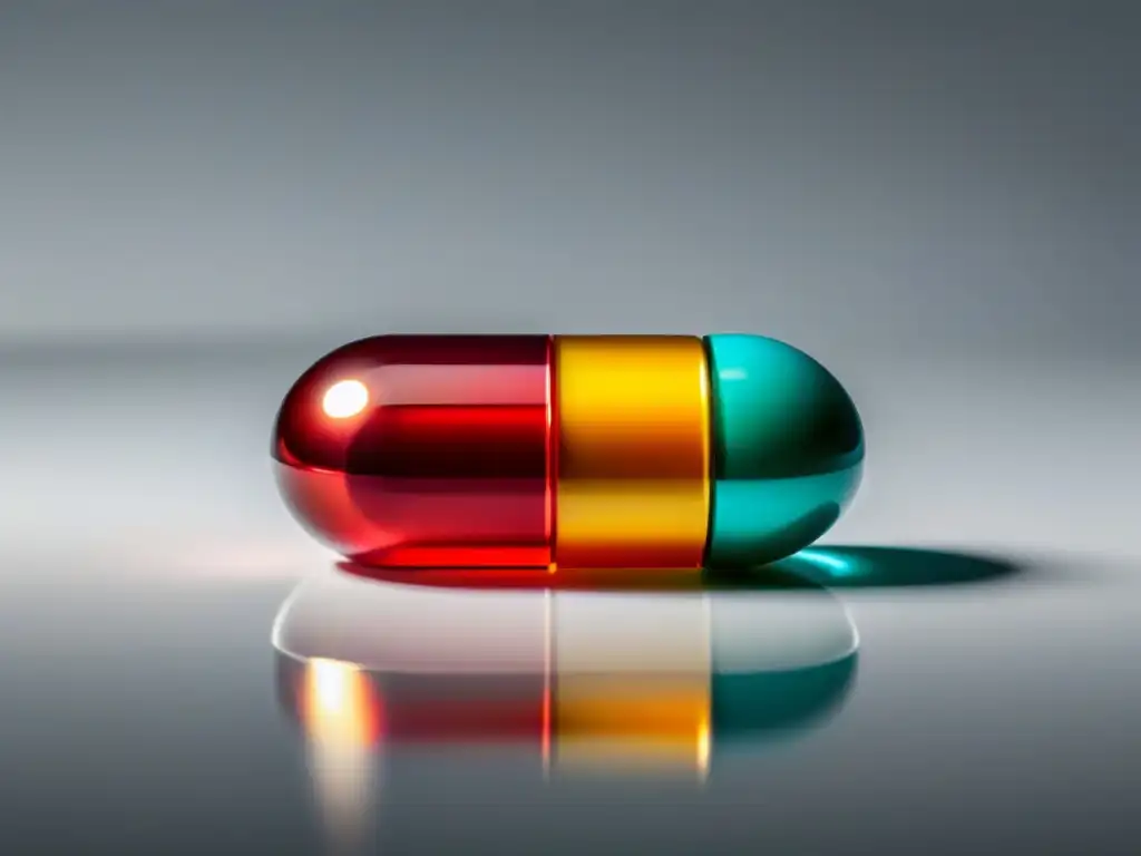 Vibrante y detallado: Centrum multivitamínico en primer plano Detalle ultrarrealista de una píldora de multivitaminas Centrum, resaltando su brillo y colores vibrantes