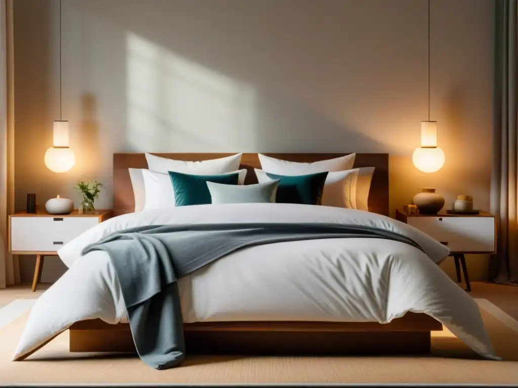 Habitación minimalista para un sueño tranquilo Un dormitorio sereno y tranquilo con suplementos naturales para mejorar sueño