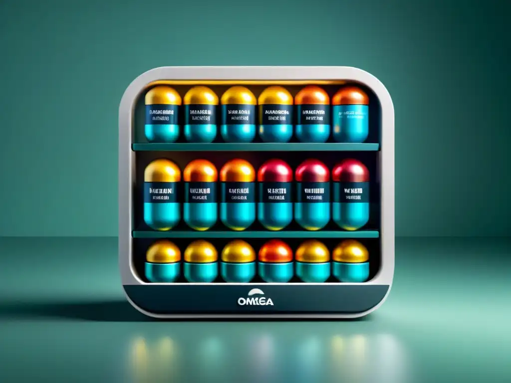 Pill Organizer para Salud Cardíaca: Suplementos Modernos Un elegante organizador de pastillas con suplementos cardiosaludables, transmitiendo sofisticación y bienestar antiedad