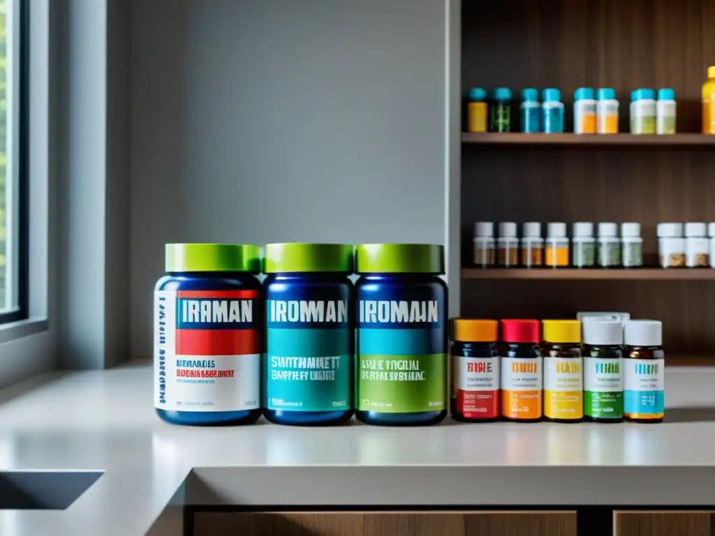Suplementos de energía para Ironman: cocina moderna Una encantadora cocina moderna con suplementos para recuperación rápida Ironman en envases vibrantes