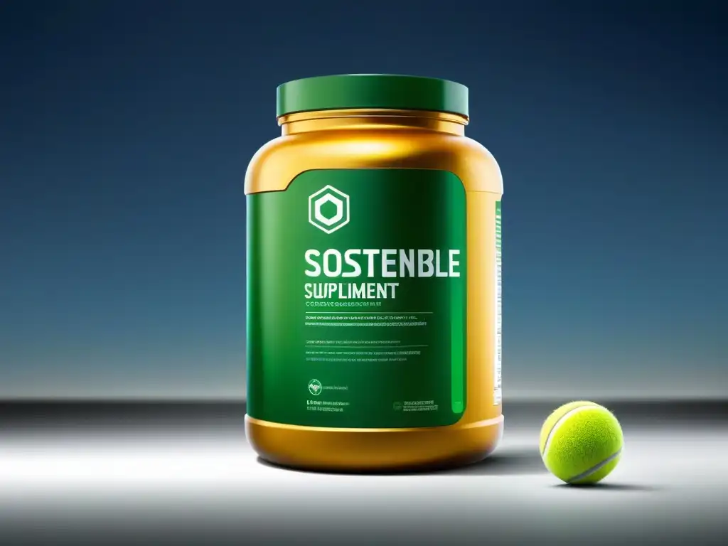 Sostenible suplemento deportivo: innovación ecofriendly Envase sostenible de suplemento deportivo, diseño moderno y certificación 'Innovaciones sostenibles suplementos deportivos'