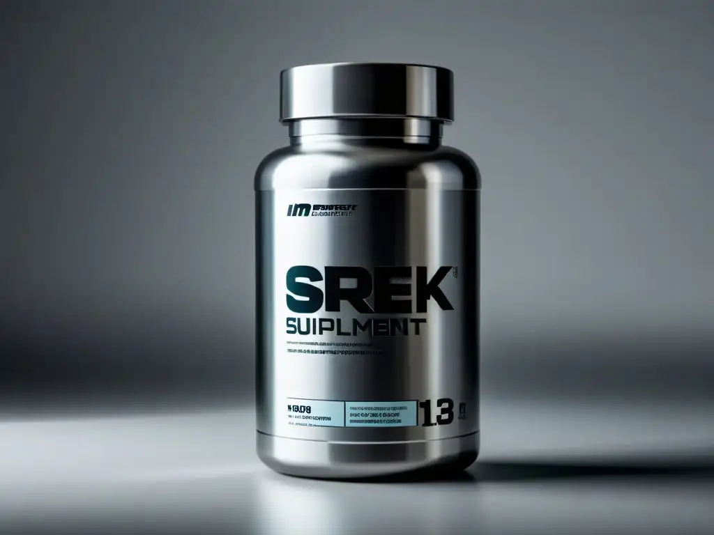 Suplemento fitness moderno de diseño minimalista Un envase de suplementos fitness profesionales revela un diseño minimalista y elegante en un fondo blanco