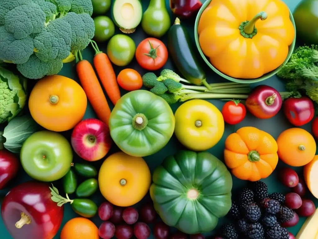 Exquisita variedad de frutas y verduras frescas Una explosión de colores y frescura con una variedad de frutas y verduras, desmitificando los superalimentos