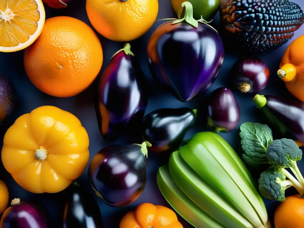 Exuberante exposición de frutas y vegetales frescos en 8K Una exquisita exhibición de frutas y verduras frescas, con colores vibrantes y texturas detalladas
