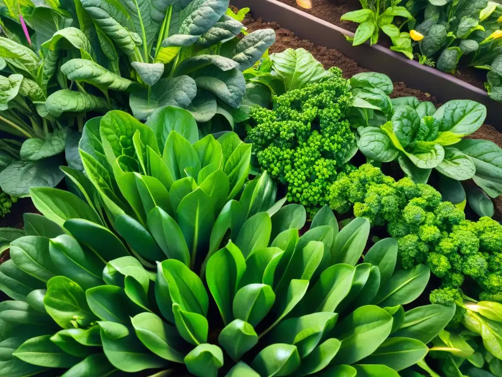 Jardín vibrante: Vegetales y frutas en detalle Un exuberante jardín vegano muestra la importancia del magnesio en suplementación vegana, con vegetales, frutas y vida silvestre vibrante