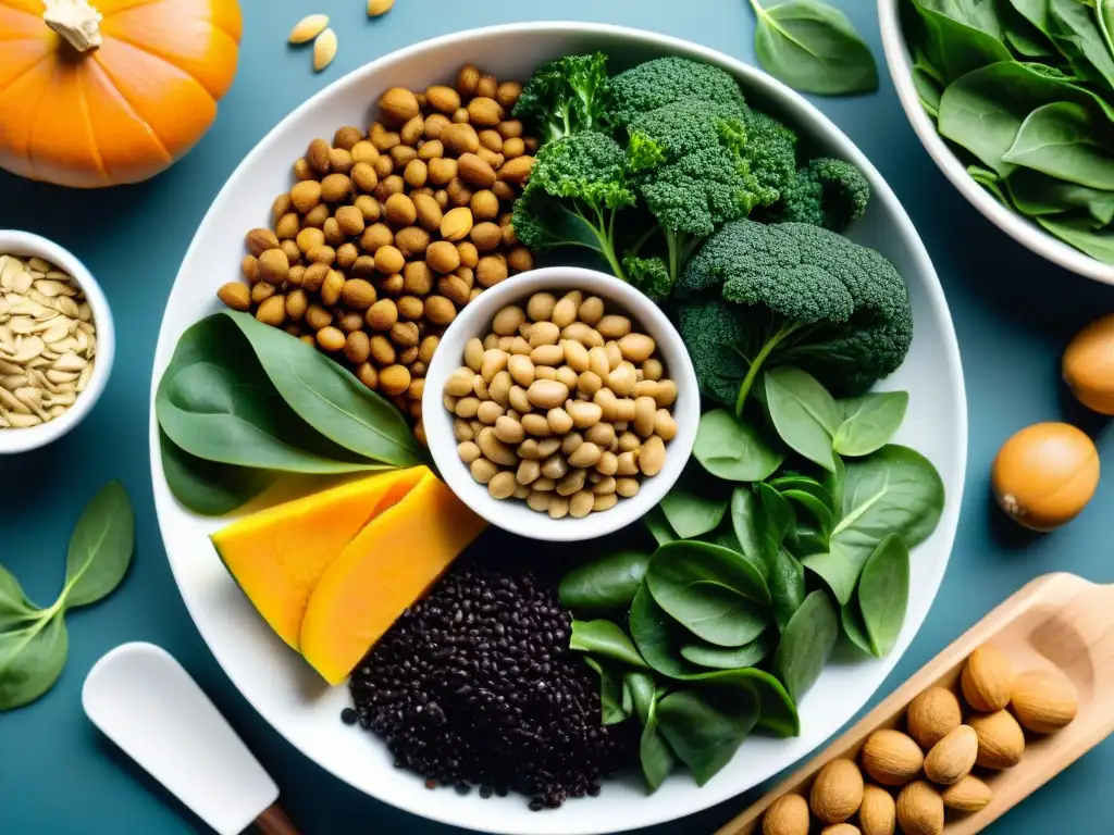 Deliciosos alimentos veganos ricos en magnesio Un festín visual de alimentos veganos ricos en magnesio en una elegante presentación